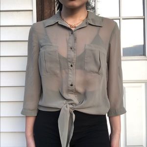 Forever 21 Olive Green Sheer Button Up